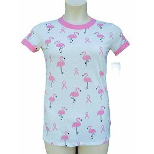 NWT LuLaRoe Liv Pink Ribbons Flamingo Ringer Tee